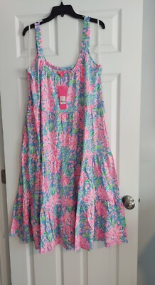 lilly pulitzer loro midi dress Lilly Pulitzer LARGE NWT Loro Swing Midi Dress Sunrise bay