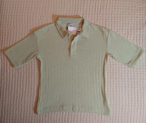 NWT Zara Men's Polo Knit Cotton Blend Collared Shirt Light Green Size S 4087 - Picture 6 of 8