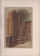 VG 1893 Antique Chromolithograph Art Print Abbotsford Sir Walter Scott Staircase