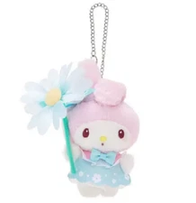 New My Melody PINK Satin Flower Plush Chain Key Bag Holder Toy Mascot