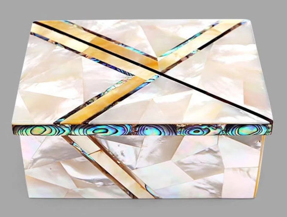 4"x3"x2" Marble Jewelry Box, Mother Of Pearl Handmade Mosaic Pauashell Work Art - Image 3 of 4