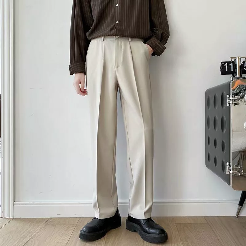 Office Men Slim Dress Pants Straight Leg Work Trousers Fit Casual Business Pants