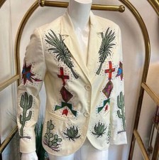 Men Cream 2Pc Customized Cactus Embroidered Western Wedding Cocktail Prom Outfit