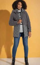 Klass Womens Teddy & Quilted Jacket Grey Hooded Full Zip