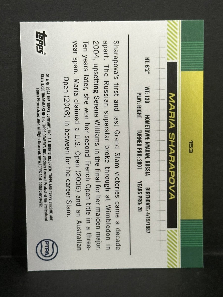 2024 Topps Chrome Tennis Maria Sharapova Lime Green Refractor /299