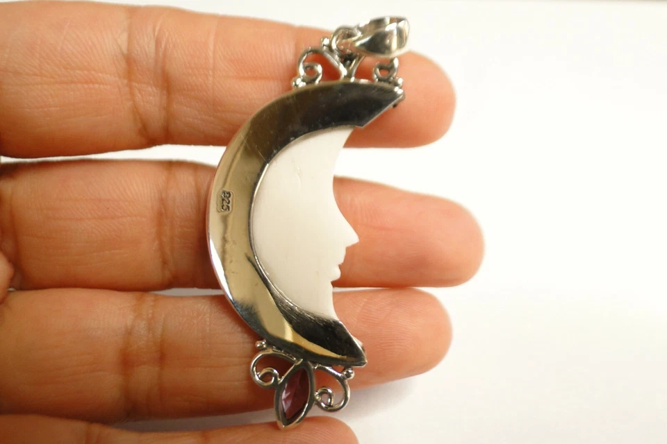 Colgante de plata de ley 925 amatista media luna tallada media luna Foto 4 de 4