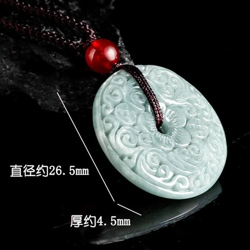 Certified Natural Green Burma Jade jadeite Carved Circle Donut Pendant Necklace - Bild 7 von 8