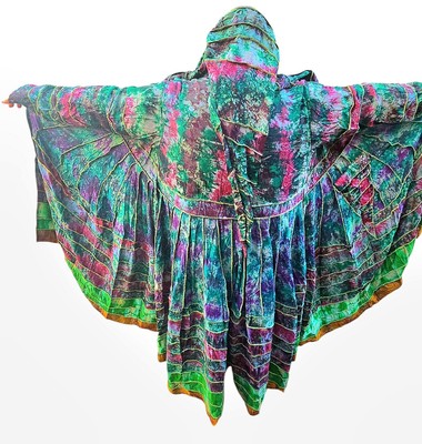 Recycled Silk Elf Fairy Pixie Katwise Inspired Coat Jacket Tie Dyed Long Greens