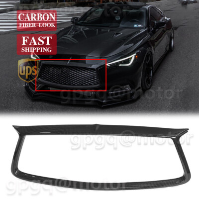 For Infiniti Q60 2017-2021 Carbon Fiber Front Grille Outline Trim Cover Overlay