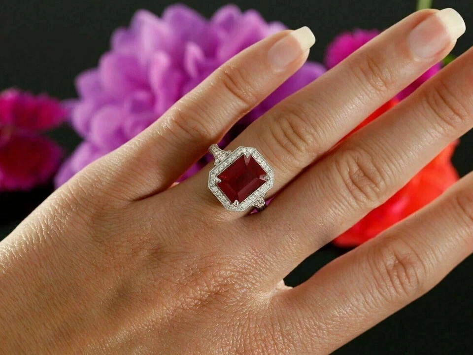 3.82 Ct Real Natural Ruby Diamond Wedding Beautiful Ring 14K Solid White Gold - Image 2 of 4