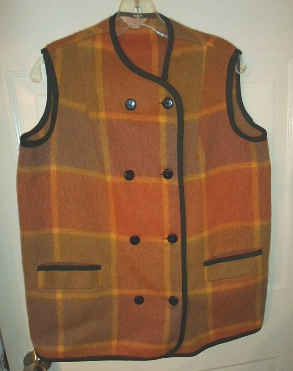 FINE DESIGN Sz 14 Vintage Double-Breasted Vest Wool Blend