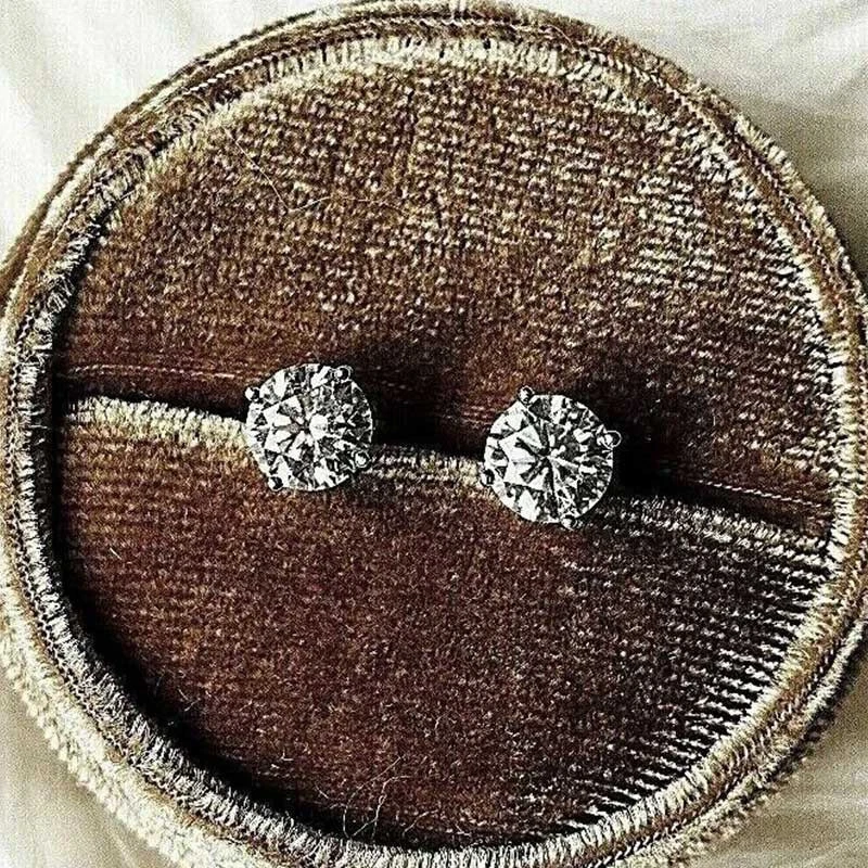 Klassisch 2Kt Rund Brillant Diamant Ohrstecker Ohrringe Solitär Weißgold-Finish - Bild 3 von 4