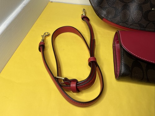 Coach Brown & Red Leather New York Purse, Handbag w/ Matching Wallet, Nice! 🔥 - Picture 3 of 11