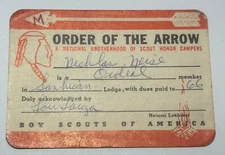 Boy Scout OA Membership Card - Lodge 2 Sanhican New Jersey  1966   RC6