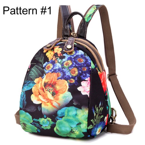 Convertible Floral Nylon Small Backpack Rucksack Sling Bag Chest Pack Purse - Picture 11 of 16