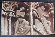 postcard England last judgment niche sculptures wells cathedral UK old unposted