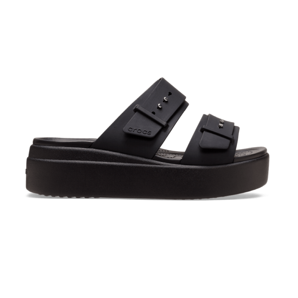 New CROCS Womens BROOKLYN BUCKLE LOW WEDGE 207431-001 BLACK US W 6