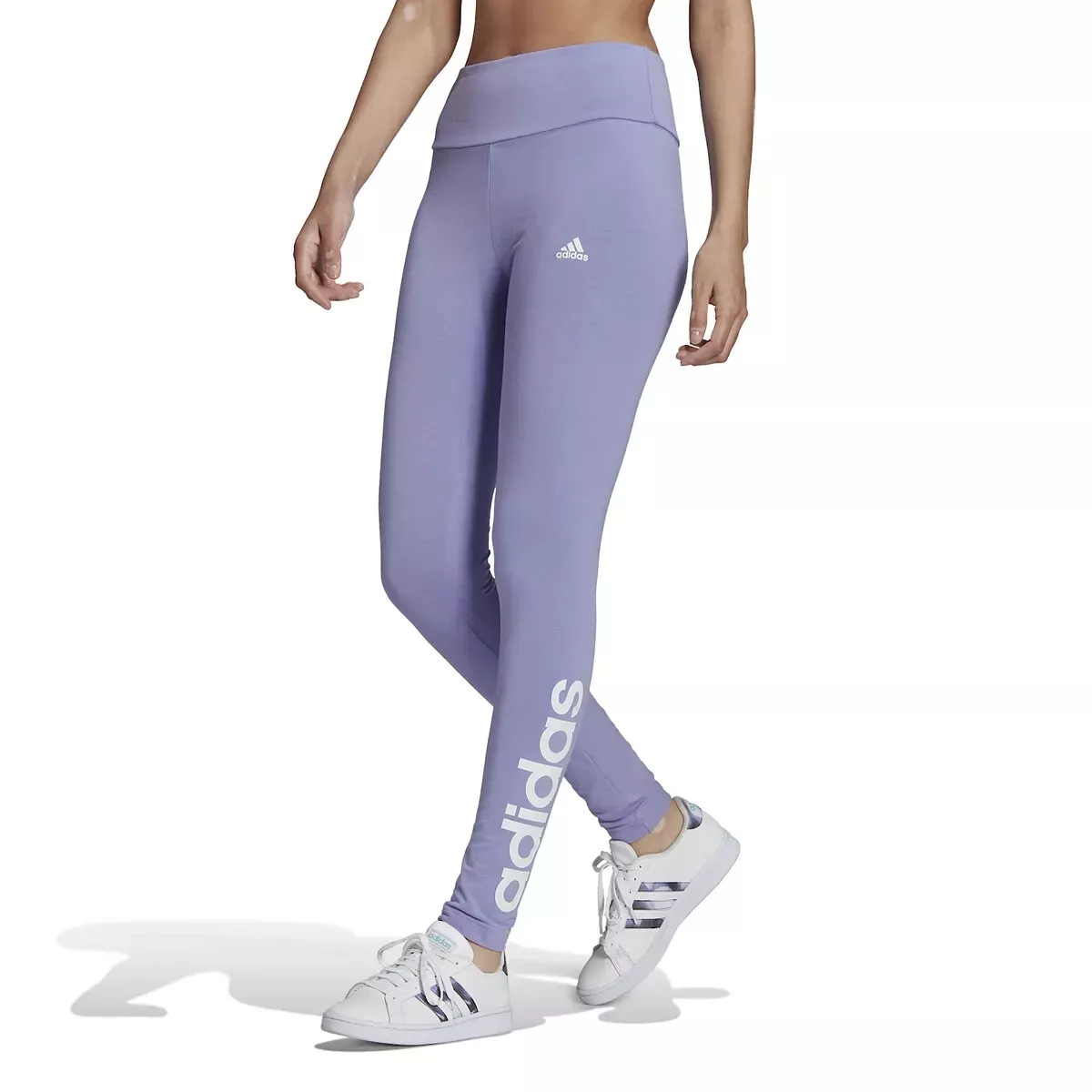 adidas L92521 Womens Purple Linear Logo High Waisted Leggings Size M