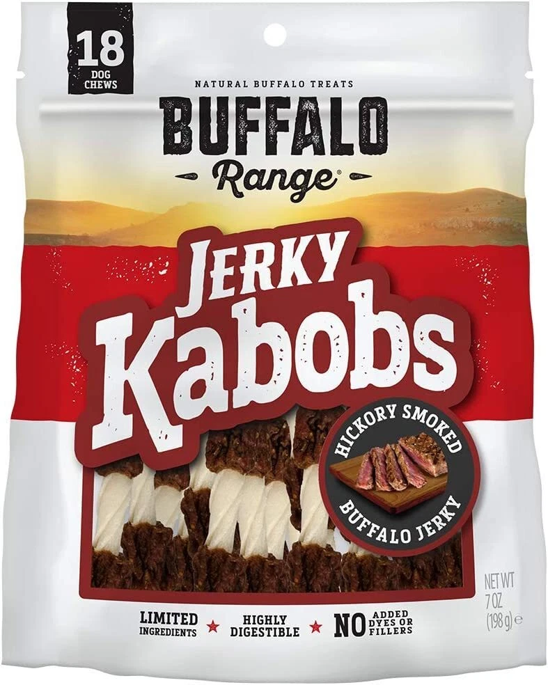 Buffalo Range Rawhide Dog Treats Grass Fed Buffalo Jerky Kabob 18 Count