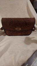 vintage 1950-1960s hand - tooled leather purse with florial design