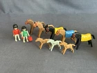 Vintage Playmobil Lot - horses, bridles, blankets, figures, pail, crop, brush +
