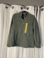 Eddie Bauer Womens M Green Pullover Sweater Fleece Button-Up Collar Medium NWT