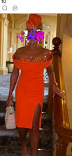 Philip Armstrong Orange Off Shoulder Sequin Bodycon Slit Midi Dress, 10
