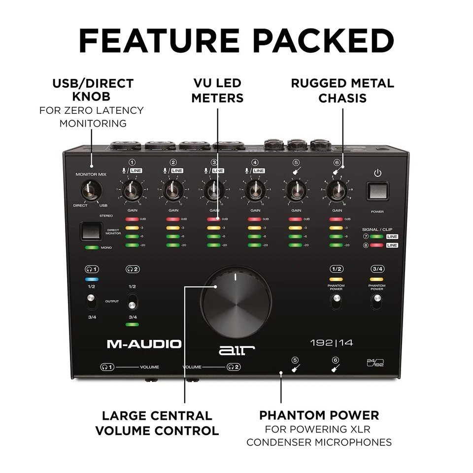 M-Audio AIR 192x14 - USB Audio Interface for Studio Recording with 8 In and 4... - Image 4 of 4