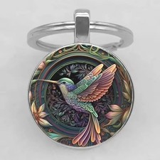 Floral Hummingbird Keychain Key Ring Purse Handbag Car Charm Backpack Bag Gift