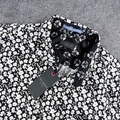 Ted Baker London Mens Black Floral Short Sleeve Button Up Shirt Size M NWT $150
