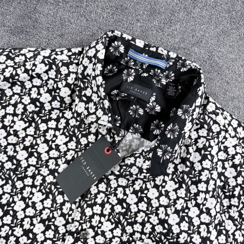 Ted Baker London Mens Black Floral Short Sleeve Button Up Shirt Size M NWT $150