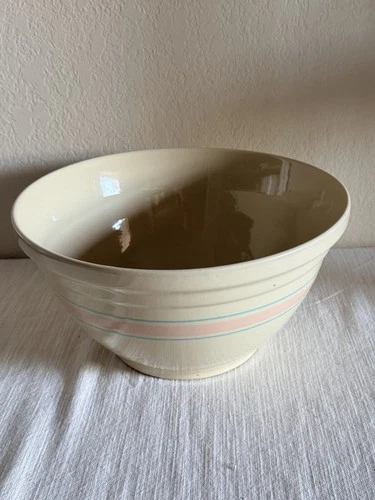 McCoy Mixing Bowl “14”Pink & Blue Stripes Ovenware HUGE USA Vintage McCoy