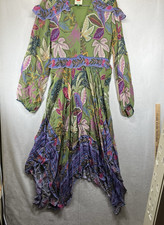 FARM RIO Women CHIFFON Wild JUNGLE Green Handkerchief MIDI Drape Dress Medium