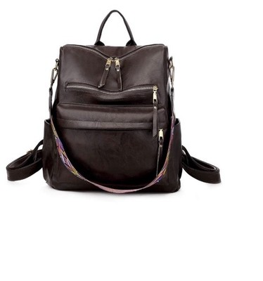 Brown Women's Backpack, Zip Closure, Adjustable & Detachable Strap, Anti-Theft