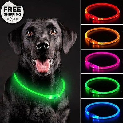 RECHARGEABLE LED Light-up Flash GLOW COLLAR Dog Pet Safety MICRO USB adjustable