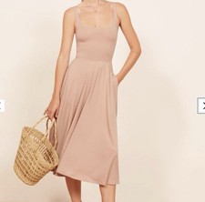 Reformation Jeans, Rou Knit Dress Blush Pink Midi Sleeveless Sz M, made USA