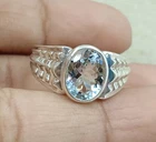 Men’s Handcrafted 925 Sterling Silver Ring with Natural Aquamarine Size 8 US