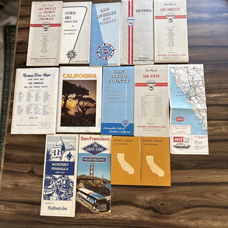 Mid Century old California road maps 14 Maps Total￼