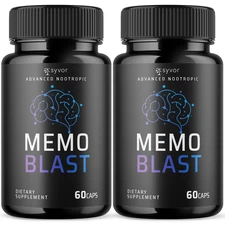 (2 Pack) Memo Blast Nootropic All Natural Formula Brain Supplement 120 Capsules