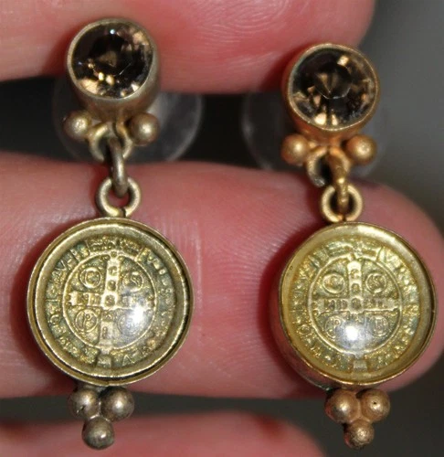 Beautiful gold dipped Virgin Saints and Angels dangle earrings Lot#371