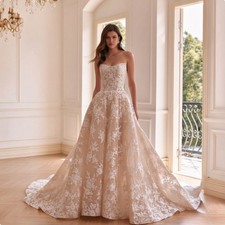 A-Line Floral Lace Applique Wedding Dress Off The Shoulder Sleevless Bridal Gown