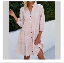 Plaid Printed Ruffle Dress V Neck Button Three-quarter Sleeves Dresses For Women