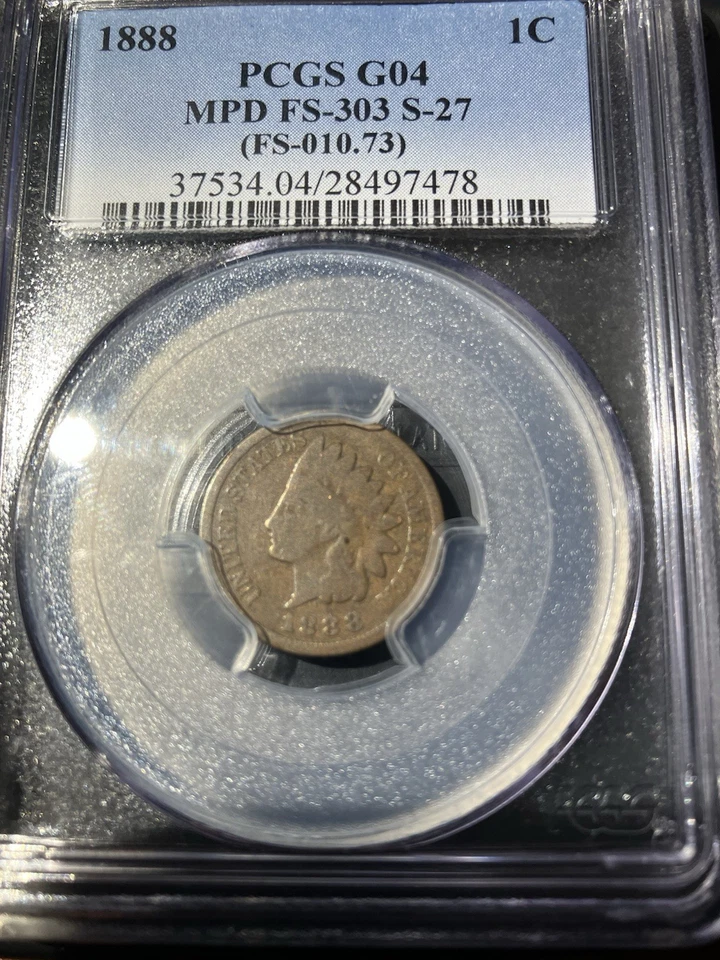1888 Indian Cent MPD FS-303, S-27 PCGS G04, RARE - Image 2 of 4