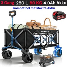 3XL Plus Elektrisch Bollerwagen Handwagen Faltbar Strandwagen mit Akku 280L