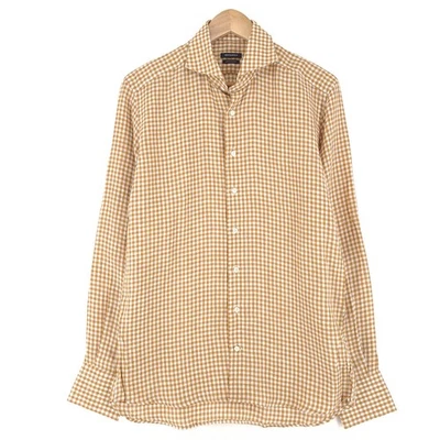 Suitsupply Chemise Habillée Homme Coton Marron à Carreaux Gold Taille 15,5 39 - Photo 1/4