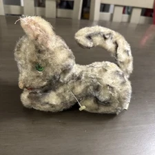 VTG Green  Eyed Gund Cat 7" Plush J Swedlin Musical  Wind -up Tail Mohair