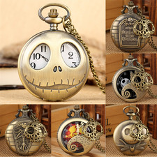 Steampunk Nightmare Style Men Women Quartz Pocket Watch Necklace Chain Xmas Gift