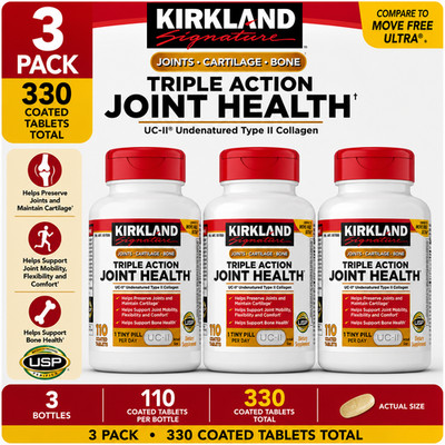 3-Pack Kirkland Signature Triple Action Joint Health, 110 Coated Tablets