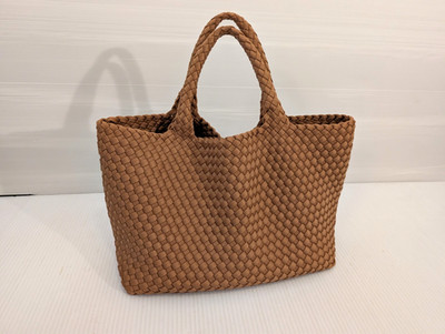 Authentic Naghedi St Barths Medium Tote Bag Brown with Clutch
