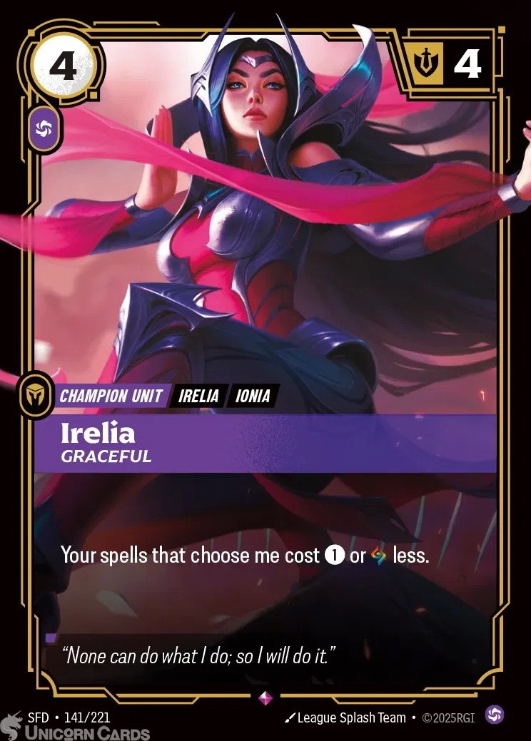 141/221 Irelia - Graceful : Rare Foil Riftbound TCG Card : Spiritforged